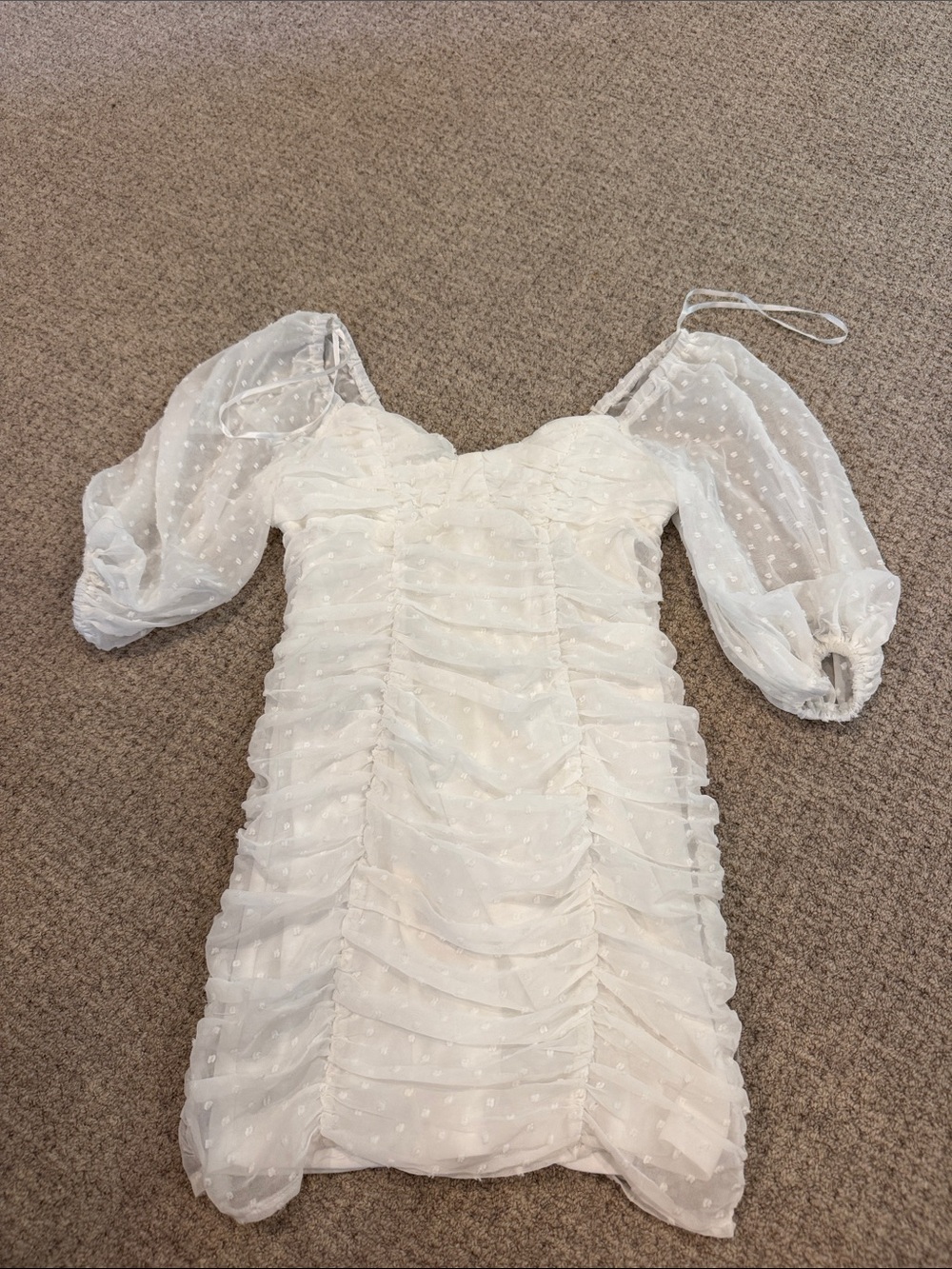 Hello Molly White Ruched Puff Sleeve Mini Dress